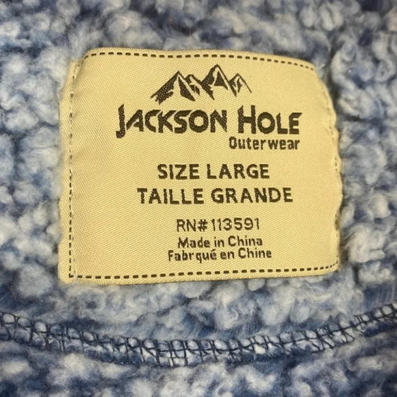 Jackson Hole Outerwear Blue and White Fuzzy Sherpa  Zip Up Sweater - Picture 9 of 10